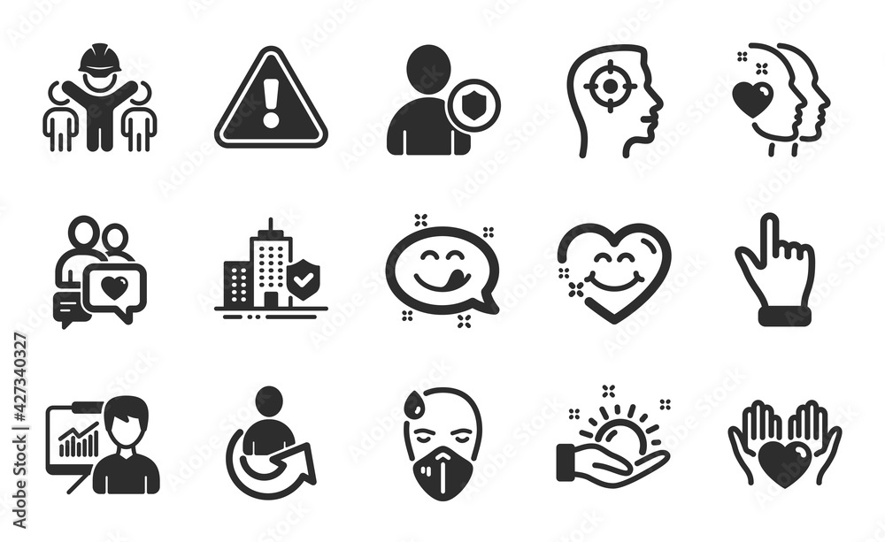 Recruitment, Share and Dating chat icons simple set. Presentation, Sunny weather and Engineering team signs. Smile face, Click hand and Sick man symbols. Heart, Hold heart and Yummy smile. Vector Recruitment, Share and Dating chat icons simple set. Presentation, Sunny weather and Engineering team signs. Smile face, Click hand and Sick man symbols. Heart, Hold heart and Yummy smile. Vector