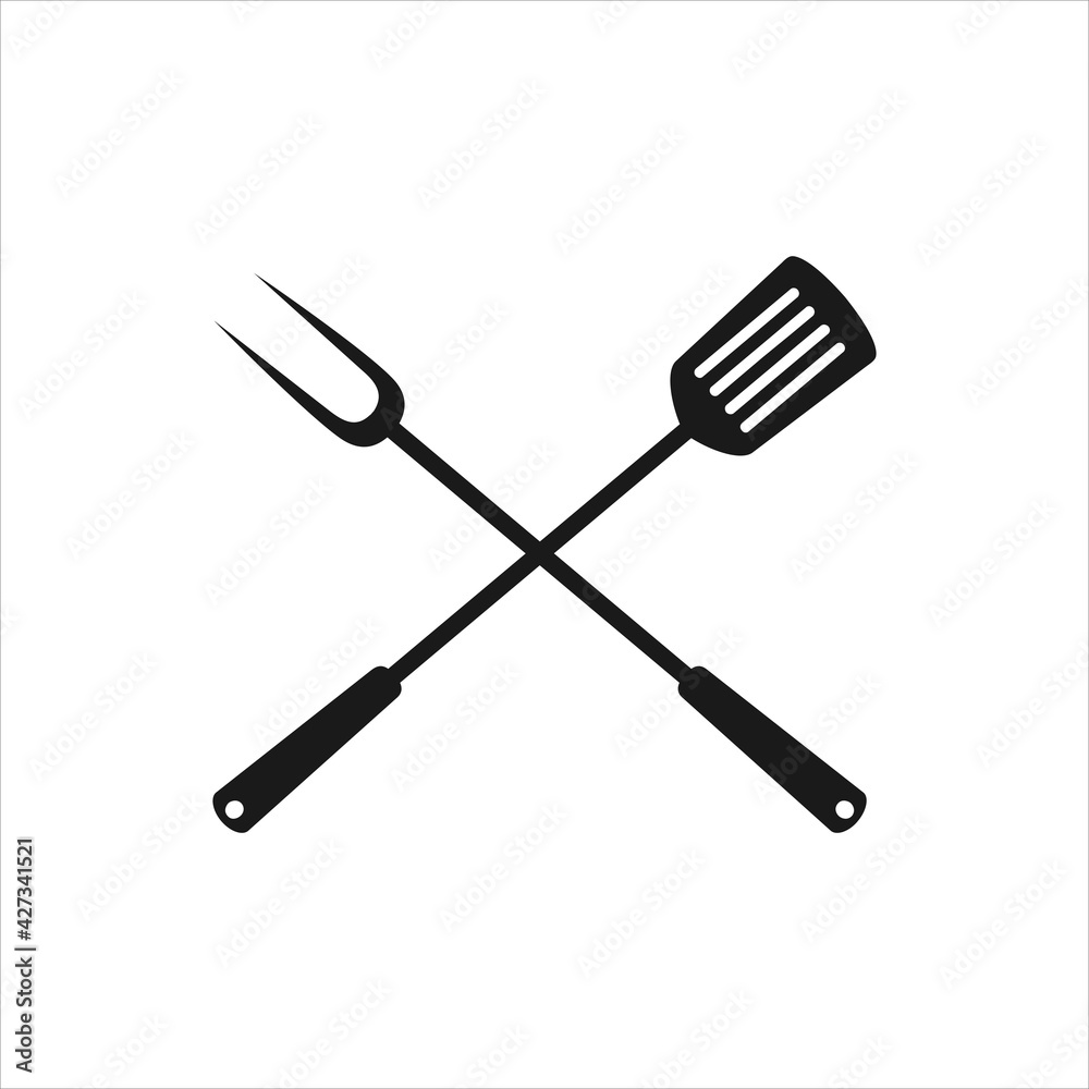 Fototapeta premium fork and spatula BBQ and grill tools icon design isolated on white background