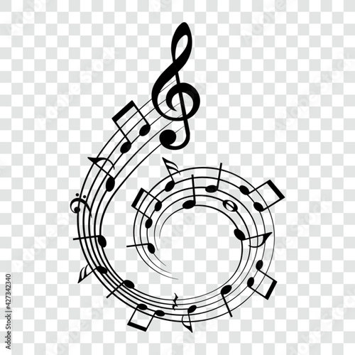Music notes, rounded musical element, vector illustration.