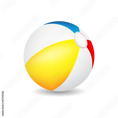 Beach ball with colorful stripes, isolated on white background, vector illustration.