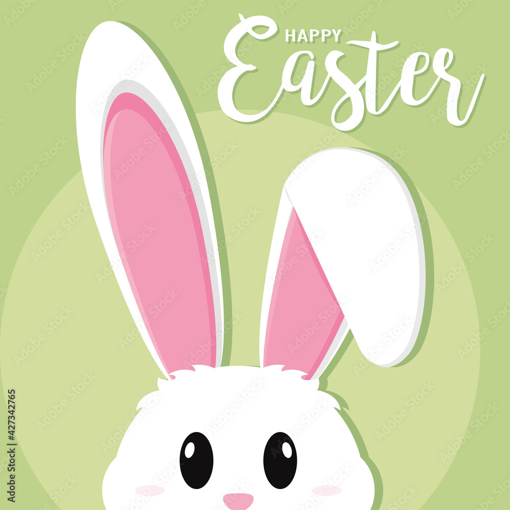 Fototapeta premium Cute bunny cartoon. Happy easter poster - Vector illustration