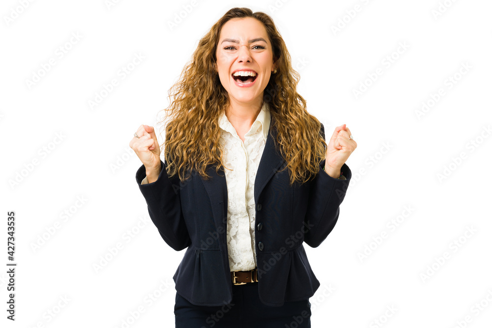 Cheerful business woman just got a new promotion Cheerful business woman just got a new promotion