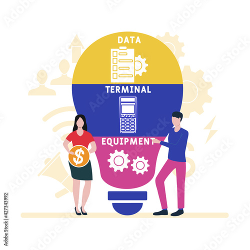 Flat design with people. DTE - Data Terminal Equipment acronym, business concept background. Vector illustration for website banner, marketing materials, business presentation, online advertising.