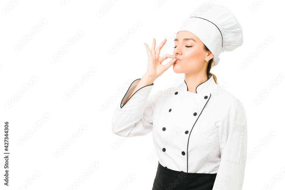Professional cook feeling satisfied with her new menu Professional cook feeling satisfied with her new menu