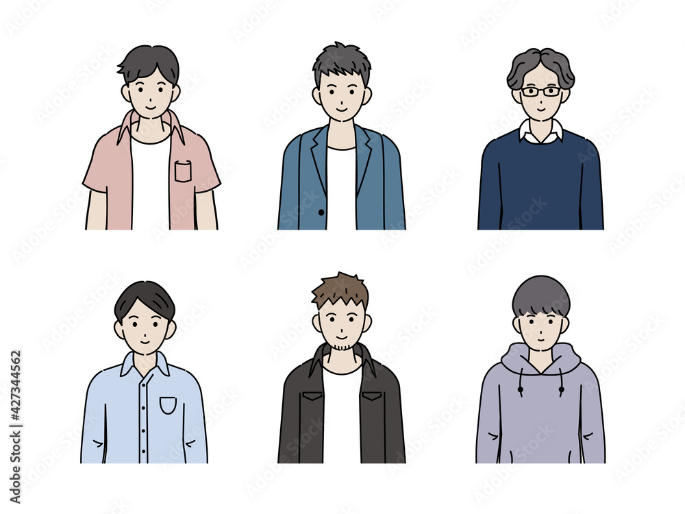 若い男性 セット 大学生 上半身 イラスト素材 Stock Vector Adobe Stock