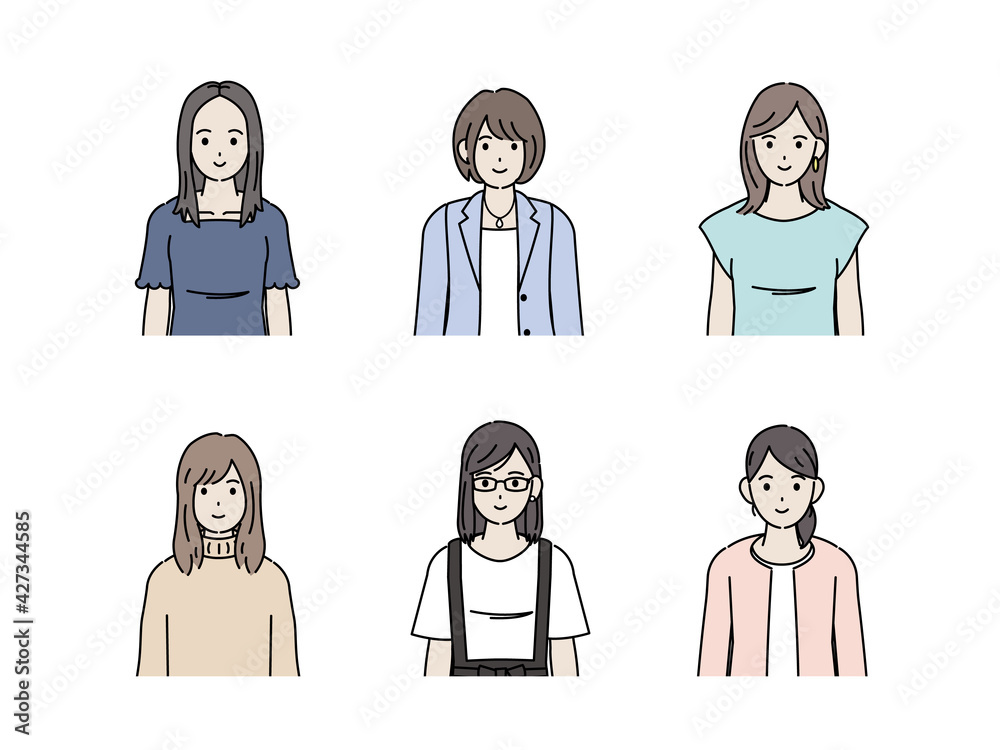 若い女性 セット 大学生 上半身 イラスト素材 Stock Vector Adobe Stock