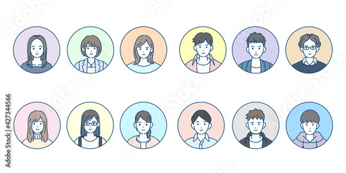 若い男女　人々　大学生　アイコン　セット　イラスト素材