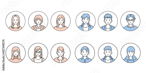 若い男女　人々　大学生　アイコン　セット　イラスト素材