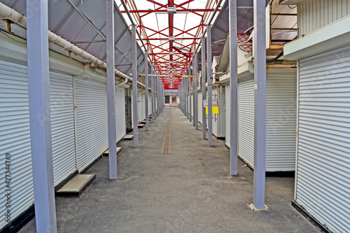 shopping arcades in the market are closed for lockdown monkeypox quarantine, empty area diversity