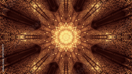 3D rendering of cool futuristic kaleidoscopic patterns background in vibrant neon orange colors