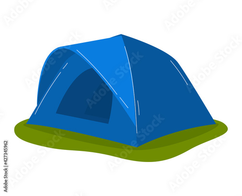 Travel tent set, camping equipment, summer outdoor adventure, design cartoon style vector illustration, isolated on white.