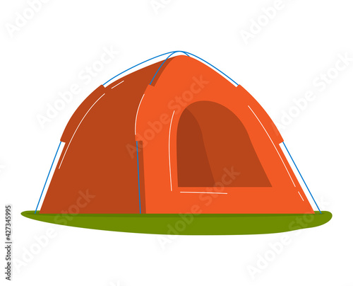 Travel tent set, camping equipment, summer outdoor adventure, design cartoon style vector illustration, isolated on white.