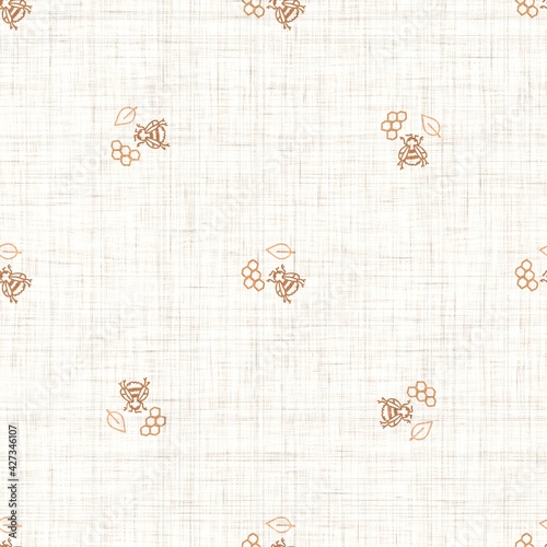 Seamless background bumble bee insect gender neutral pattern. Whimsical minimal earthy 2 tone color. Kids nursert wallpaper or boho cartoon bug fashion all over print.  photo