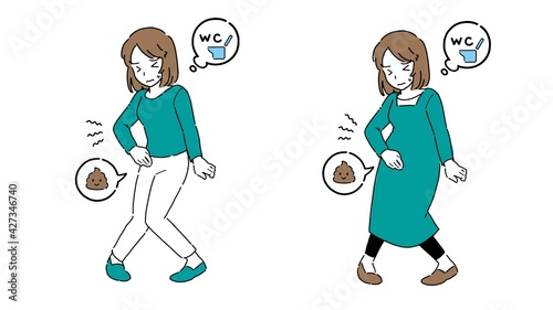 便秘で苦しむ女性のイラスト