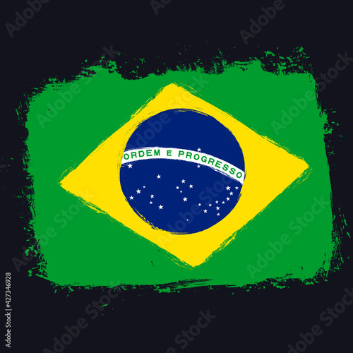 Flag of Brazil, banner with grunge brush