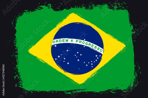 Flag of Brazil, banner with grunge brush