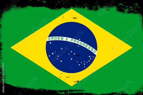 Flag of Brazil, banner with grunge brush