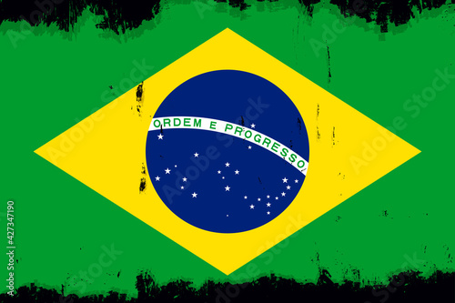 Flag of Brazil, banner with grunge brush