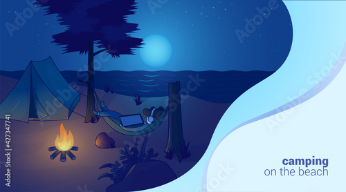 Camping on the beach illustration
