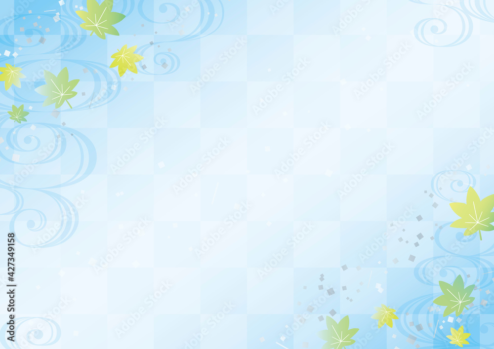 流水紋と青紅葉と銀箔の夏の水色和柄背景 Stock Vector Adobe Stock