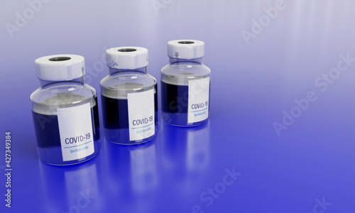 3D Coronavirus Vaccine bottle concept. Covid-19, pandemic, mockup.