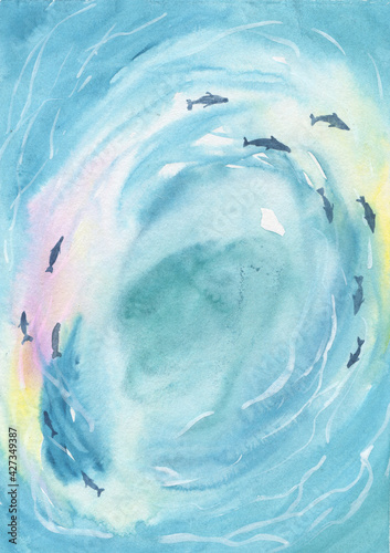 background of water from above the fish swim in a circle  swirl