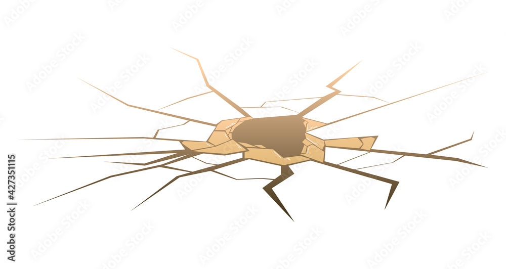 Crack extreme defect, surface damage effect, isolated on white, concrete collapse, design, flat style vector illustration. Crack extreme defect, surface damage effect, isolated on white, concrete collapse, design, flat style vector illustration.