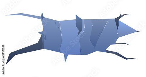 Hole breaking, ice crack, surface background, isolated on white, destruction damage, design, flat style vector illustration.