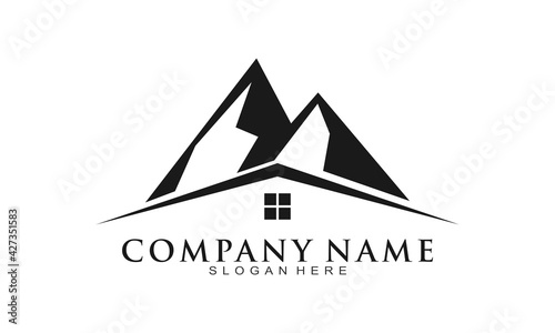 Mountain and house property vector logo