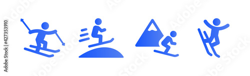 Skiing in the snowy mountains icon. Extreme sport vector.