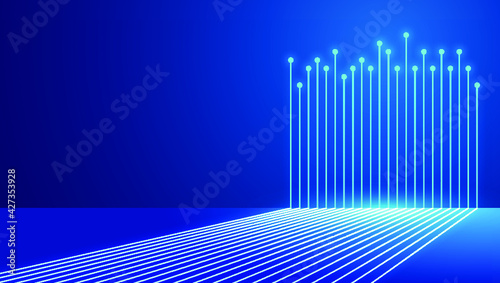 Blue forward perspective extending and rising light beam technology technology background 
