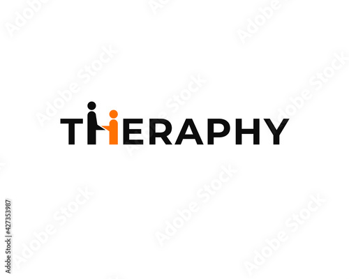 Therapy logotype wordmark logo with letter H as two human connected
