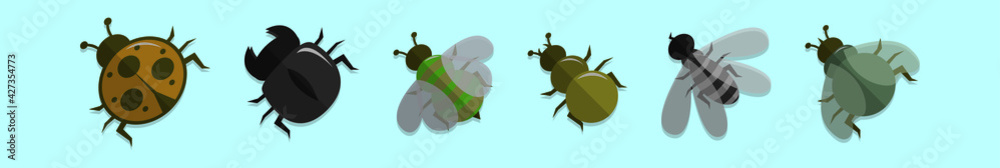 set of insects cartoon icon design template with various models. vector illustration isolated on blue background set of insects cartoon icon design template with various models. vector illustration isolated on blue background