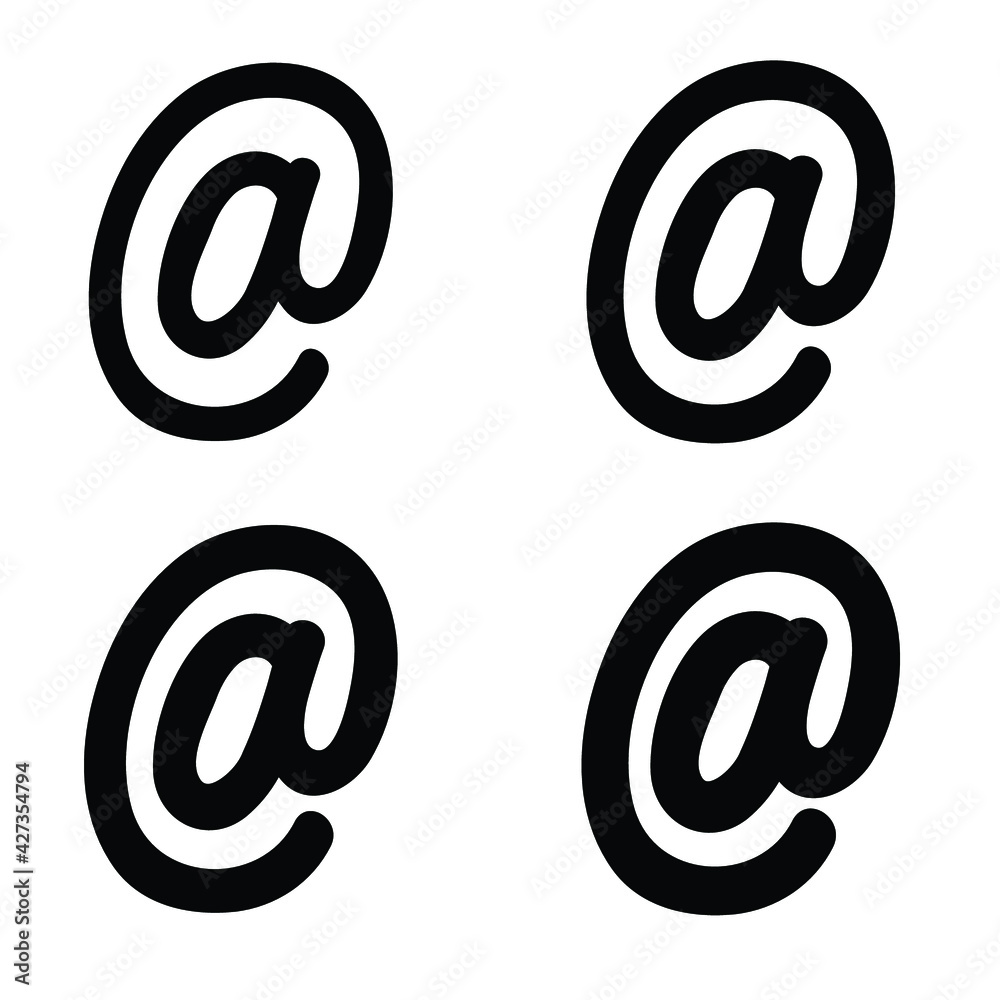 Arroba sign icon. Email address symbol concept with different line thickness styles. Vector illustration isolated on white background. EPS 10. Arroba sign icon. Email address symbol concept with different line thickness styles. Vector illustration isolated on white background. EPS 10.