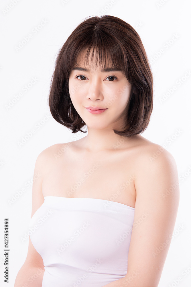 Beautiful young asian woman with clean fresh skin on white background, Face care, Facial treatment, Cosmetology, beauty and spa, Asian women portrait Beautiful young asian woman with clean fresh skin on white background, Face care, Facial treatment, Cosmetology, beauty and spa, Asian women portrait