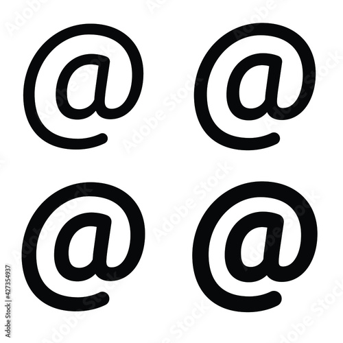 Arroba sign icon. Email address symbol concept with different line thickness styles. Vector illustration isolated on white background. EPS 10.