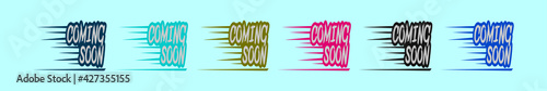 set of coming soon cartoon icon design template with various models. vector illustration isolated on blue background