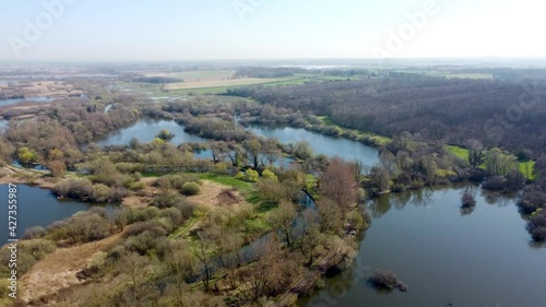 Flying over the Westbere Marshes and lakes in Kent, England photo