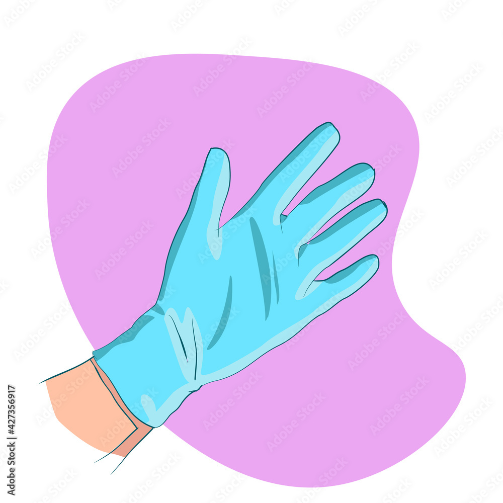 Hands in medical gloves. Rubber gloves are worn on the hand. Hands in medical gloves. Rubber gloves are worn on the hand.