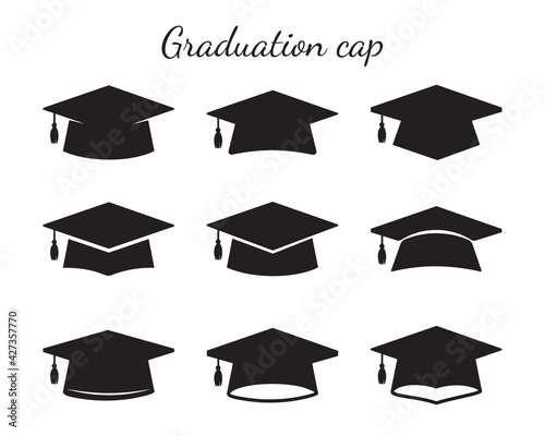 Vector Graduation Hat Collection For students who graduate Isolated on white background