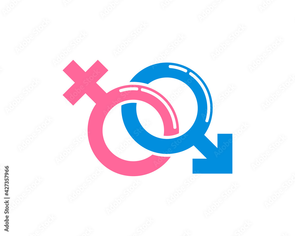 Female and Male gender symbol connection logo Female and Male gender symbol connection logo