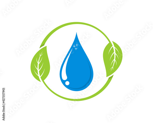 water drop in the circle leaf logo
