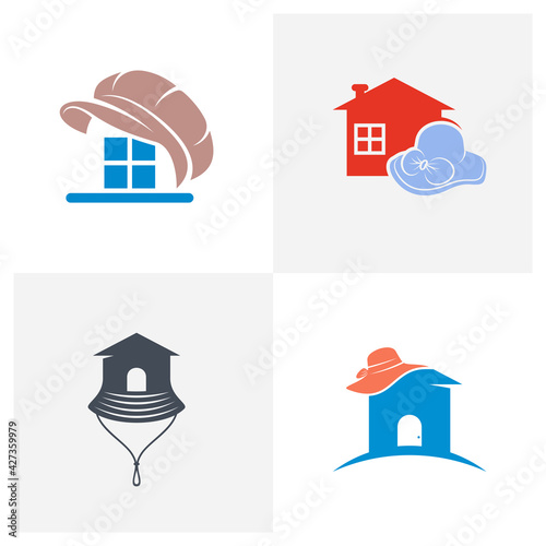 Set of House Hat logo design vector illustration, Creative Hat logo design concept template, symbols icons