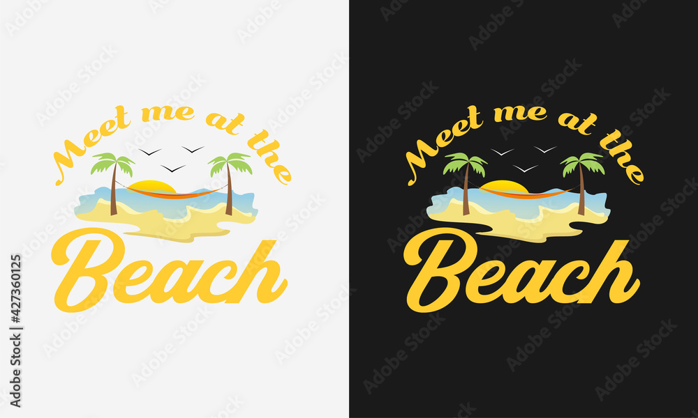 Meet me at the beach,hello summer calligraphy, hand drawn lettering illustration vector Meet me at the beach,hello summer calligraphy, hand drawn lettering illustration vector