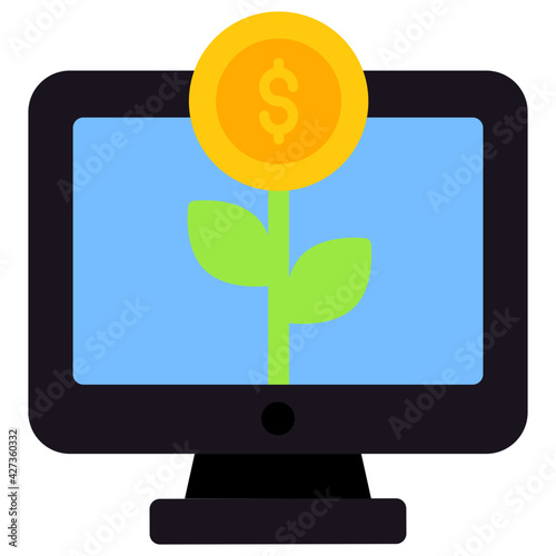 A flat design, icon of online dollar plant