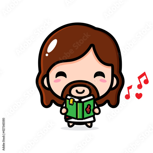 cute cartoon god jesus vector design holding a singing book while singing