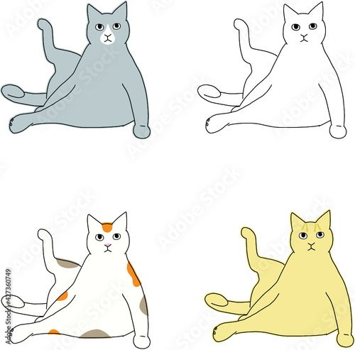 ヨガのポーズをする猫のイラストセット