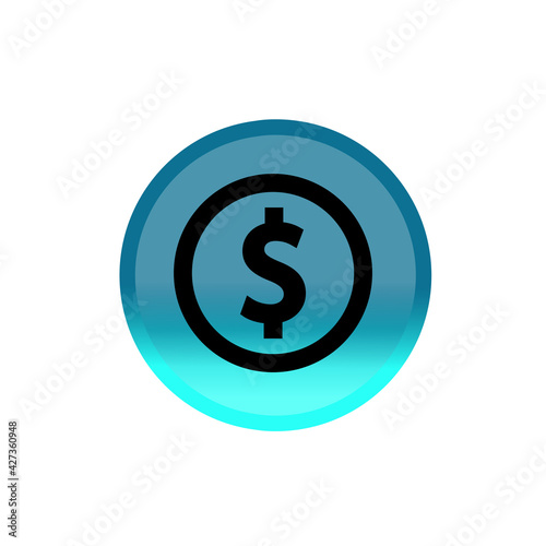 Money button icon. blue round button. Editable stroke. Simple illustration mobile concept, web design, application, UI. Design template vector