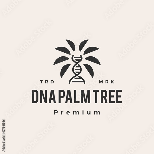 DNA palm tree hipster vintage logo vector icon illustration