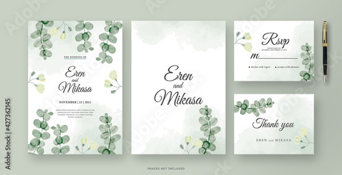 The beautiful eucalyptus Wedding invitation card watercolor